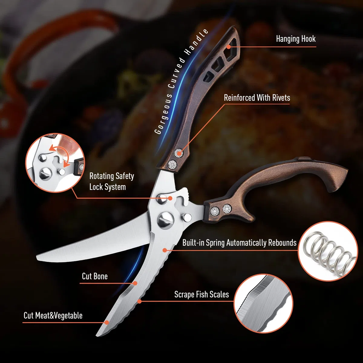DRAGON RIOT Tijeras Cocina Profesionales, Tijeras de Pollo, Tijeras de Cocina de Alta Resistencia, Tijeras Multiusos para Pollo, Hueso, Carne, Pavo, Pescado Día de Acción de Gracias de Navidad