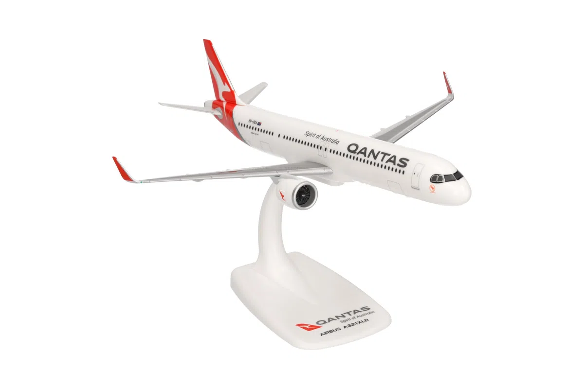 Herpa Miniatura del avión Qantas Airbus A321XLR - Snap-Fit, Escala 1/200, Modelo prefabricado, maqueta de colección, modelismo, avión con Soporte, Figura plástico