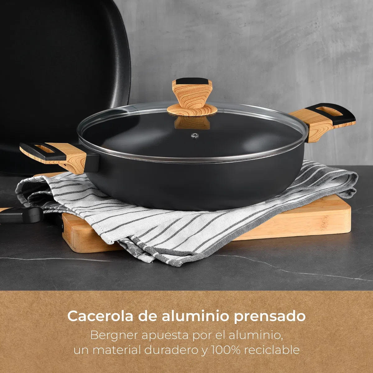 Bergner Earth Black - TARTERA 28X7.5CM ALUMINIO PRENSADO IND C/TAPA