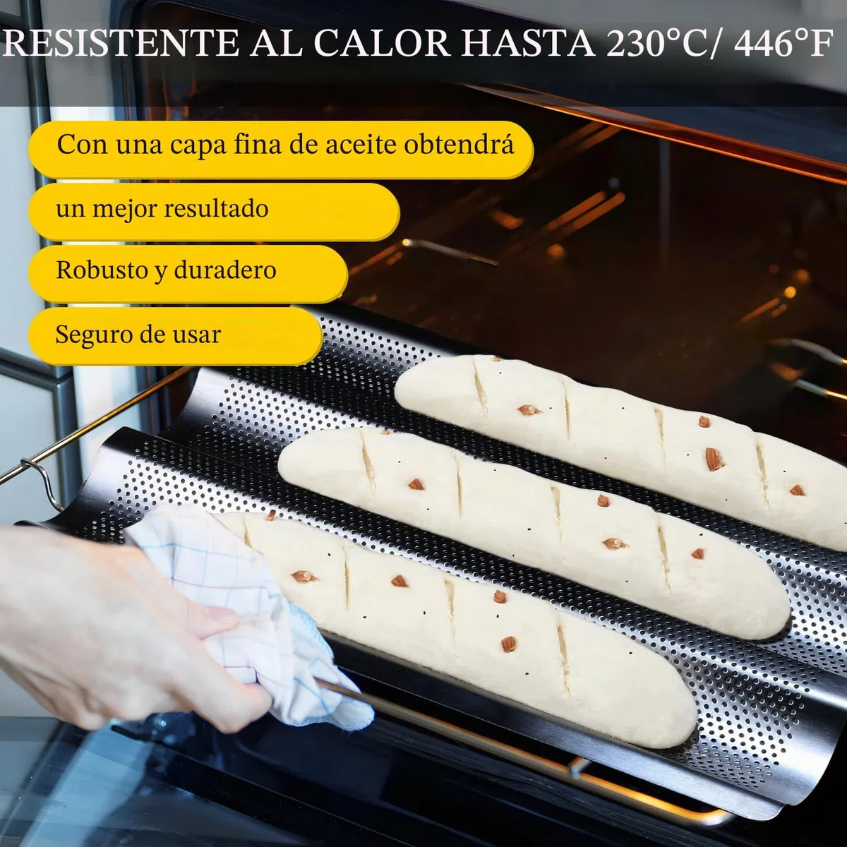 Hotec 3 Rejillas Baguettes con Moldes Para Pan, ideal como molde para baguette, bandejas horno,bandeja horno,Moldes para pan francés y baguettes (38 x 24,5 cm)