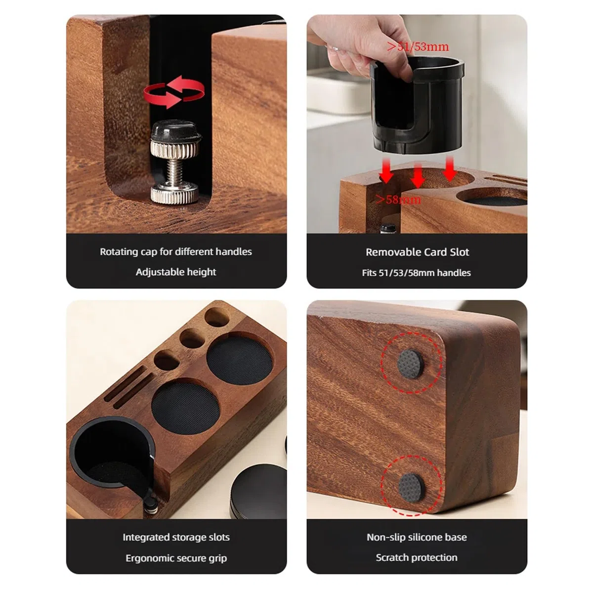 Resistente prensador de madera de sapele para café de 58 mm, tamaño estándar, accesorios para café de cocina para preparar café de madera constante