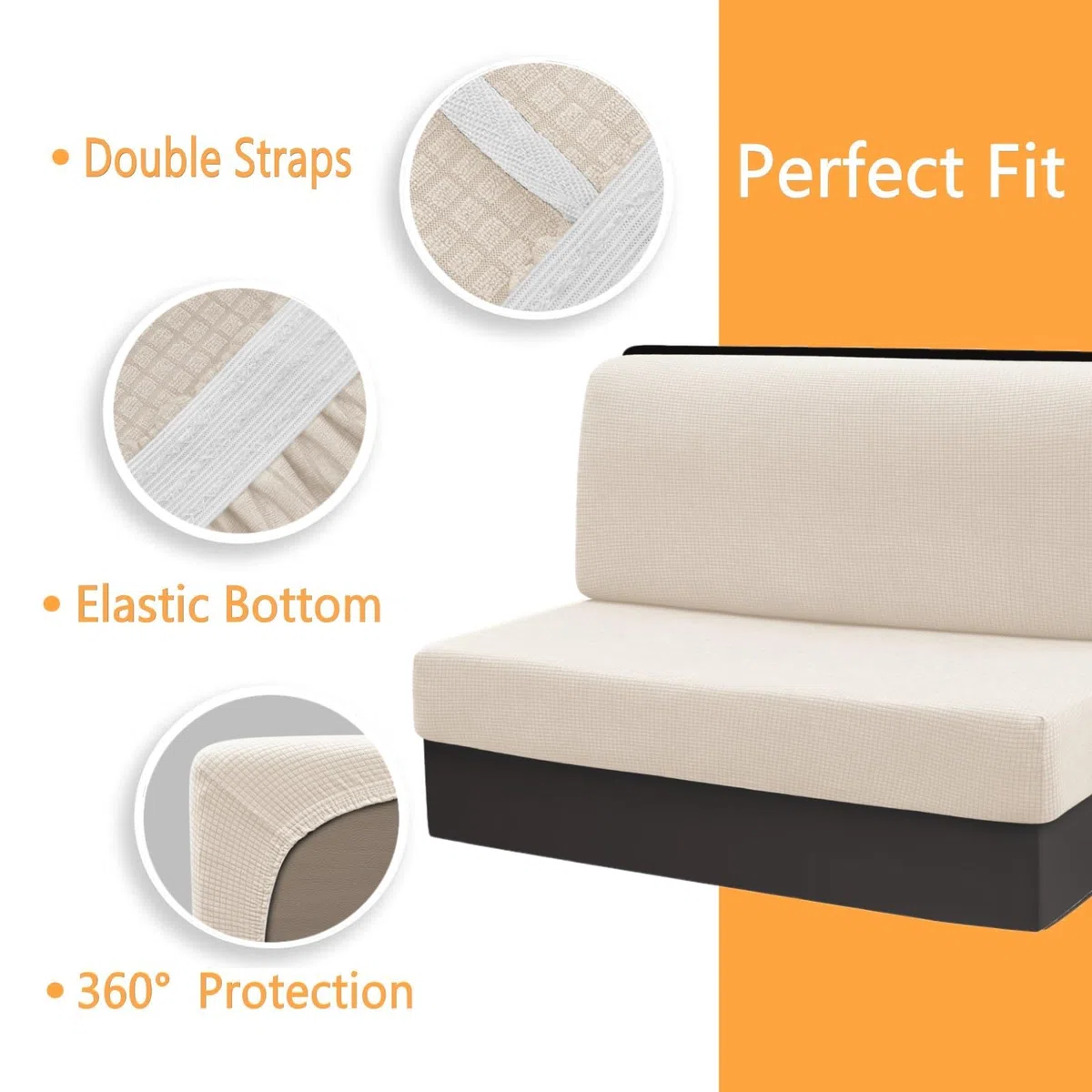 Funda De Sofá para Caravana, 2 Piezas (1 Juego) Elásticas Cubiertas Asiento Cojín Restaurantes RV Lavable Fundas Cojín Mesa Comedor para Autocaravana (Forma De Waffle, Beige)