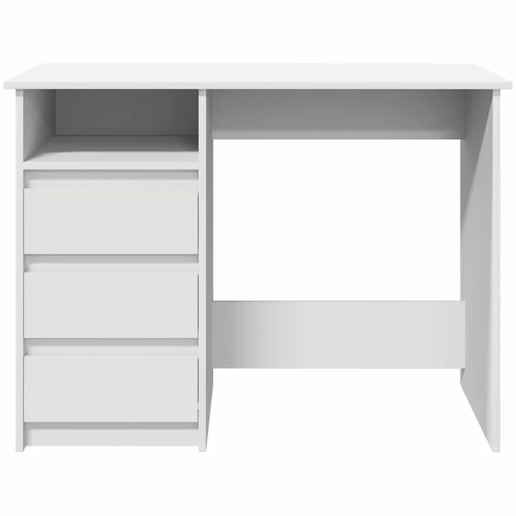 Escritorio blanco de madera 102 x 50 x 75 cm, mesa de oficina con amplia superficie de trabajo y espacio de almacenamiento, ideal para oficina en casa, estudiantes y trabajos modernos en casa
