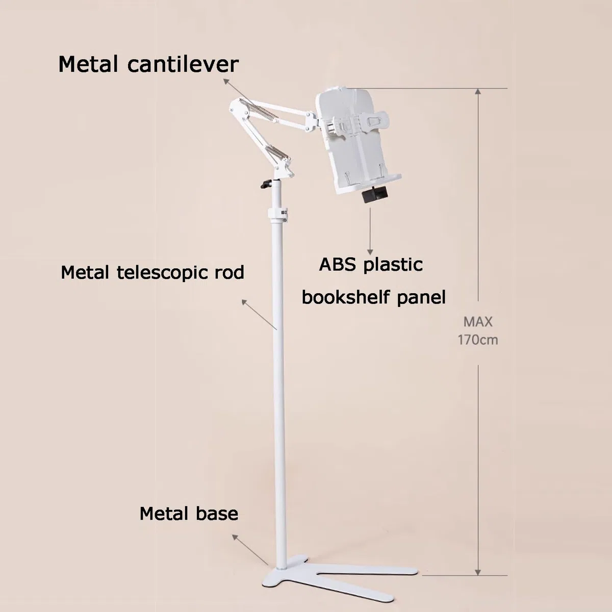 Genérico Atril De Lectura De Pie, Base Ligera Y Estable En Forma De V, Altura Ajustable De 70 A 170 Cm, For Partituras.