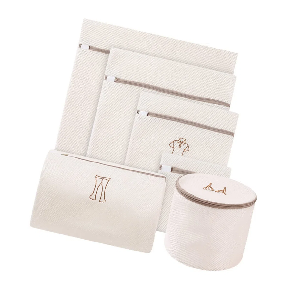Bolsa de Lavado de Malla de Poliéster Beige Cierre, Juego de 6 Piezas para Proteger Ropa Interior y Evitar Enredos y Daños Lavadora