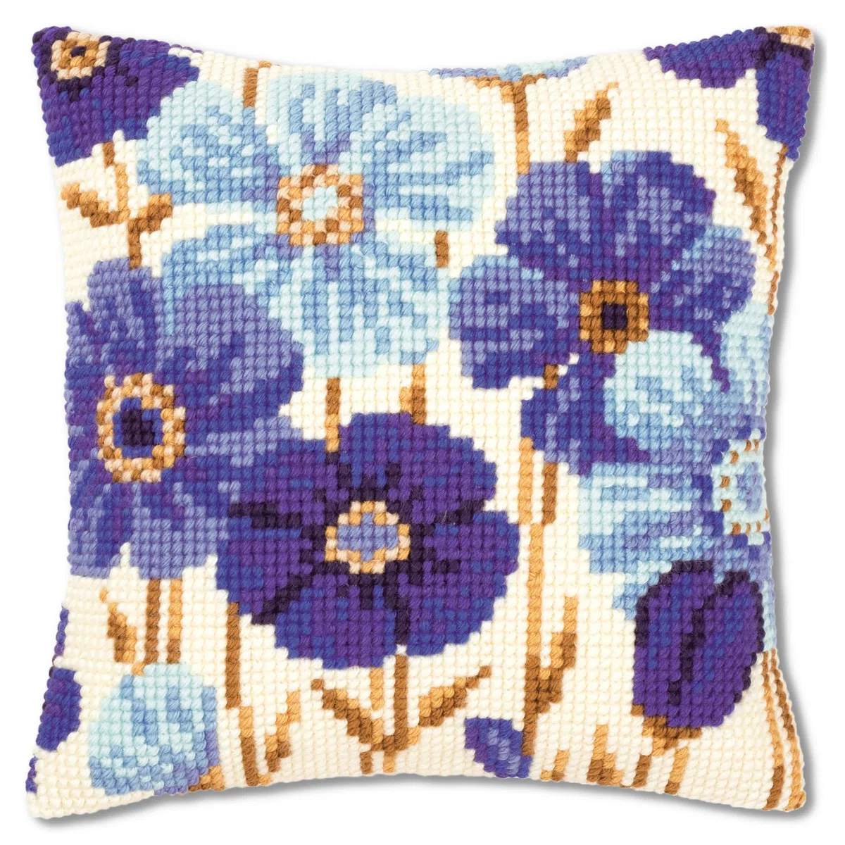 Vervaco Punto De Cruz Kit Cojin Decorativo ANÉMONAS AZULES Manualidades Adultos Decoracion Bordar Kit Principiantes Completo DIY Bordado Creativo Regalo ca. 40x40 cm Cross Stitch Embroidery