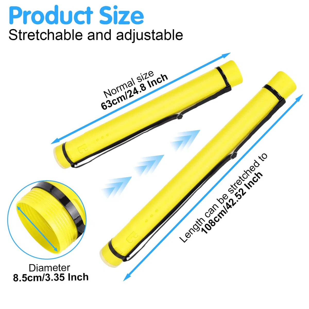 Tubo Carteles Extensible 63-108cm PE Amarillo Almacenamiento Planos | Transporte Dibujos Documentos Mapas Impermeable para Artistas Ingenieros