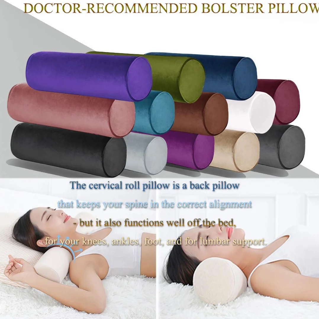 Tinbolunce Almohada enrollable de espuma viscoelástica para rodilla/pierna/cuello, cojín de luna llena/almohada cilíndrica redonda para dormir de lado o de espalda, funda de refrigeración extraíble,