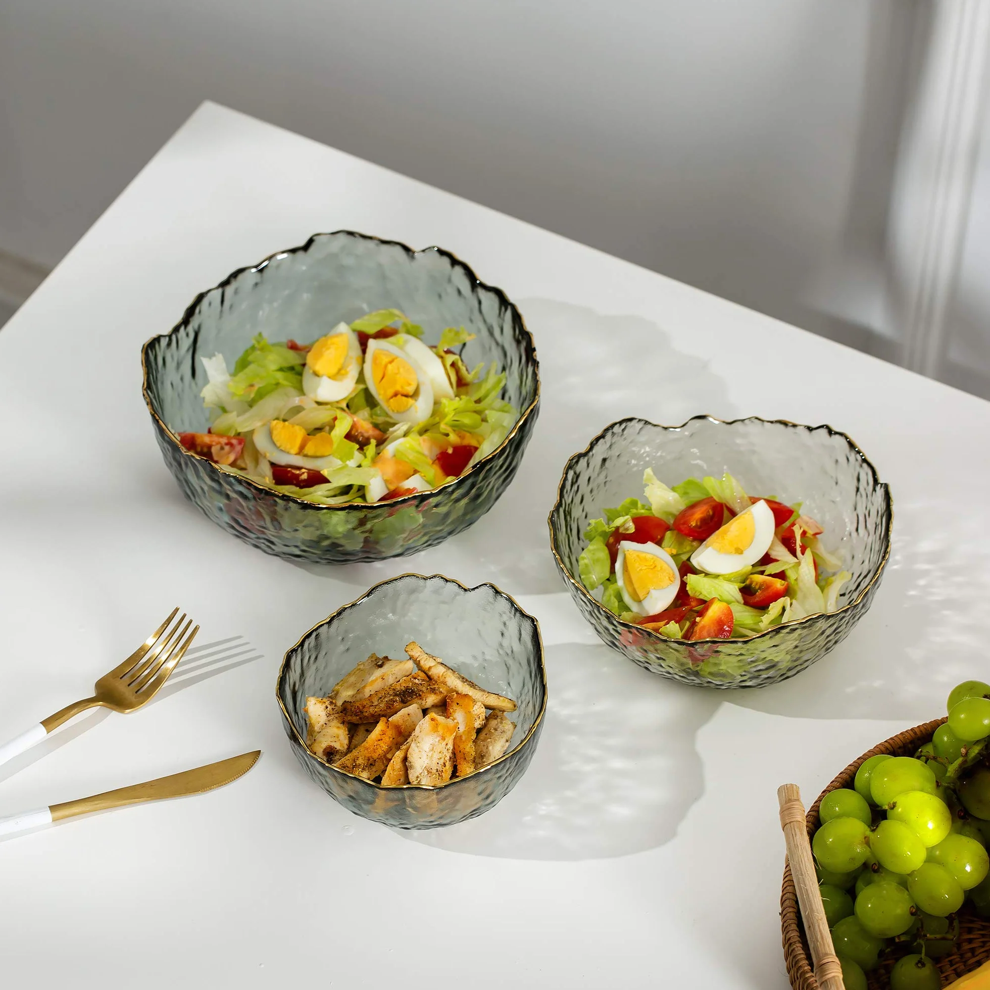 Tazones De Vidrio Para Servir Juego De 3 Tazones De Ensalada Apilables De Color Gris Ahumado Tazón Profundo Para Sopa Sopa De Frutas Pasta Curry Palomitas De Maíz Cereal Traje Para Mezclar Comedor