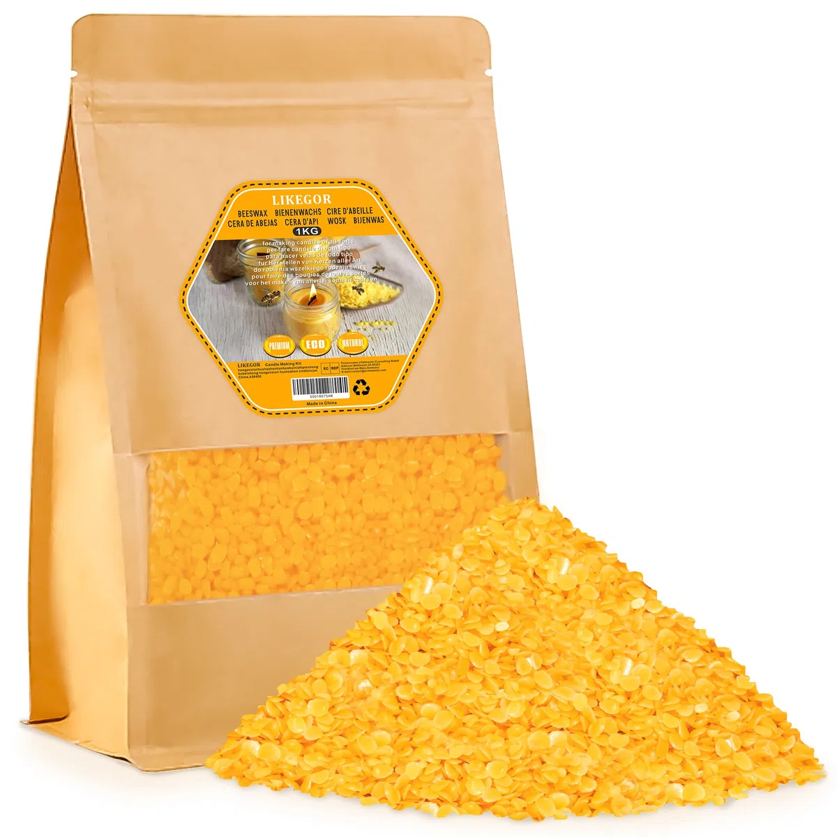 Cera de abeja, 1kg de cera de abeja natural, ideal para cosmética natural, toallitas de cera de abeja o cera para velas, envase de larga duración.