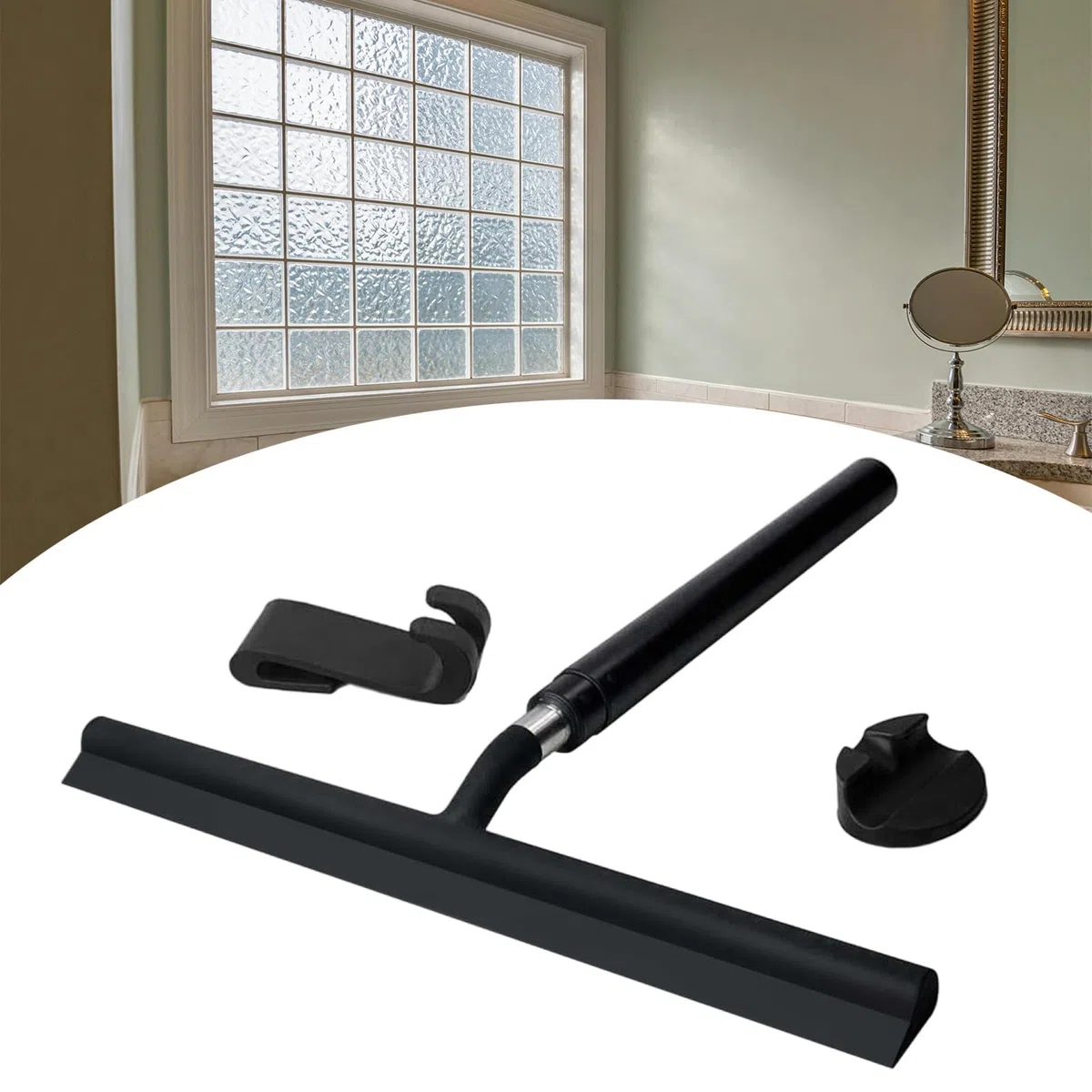 Estropajo telescópico de silicona con cubiertas de tela y gancho, ideal para ducha, vidrio, azulejos, suelos, espejos. Herramienta de limpieza versátil para el baño