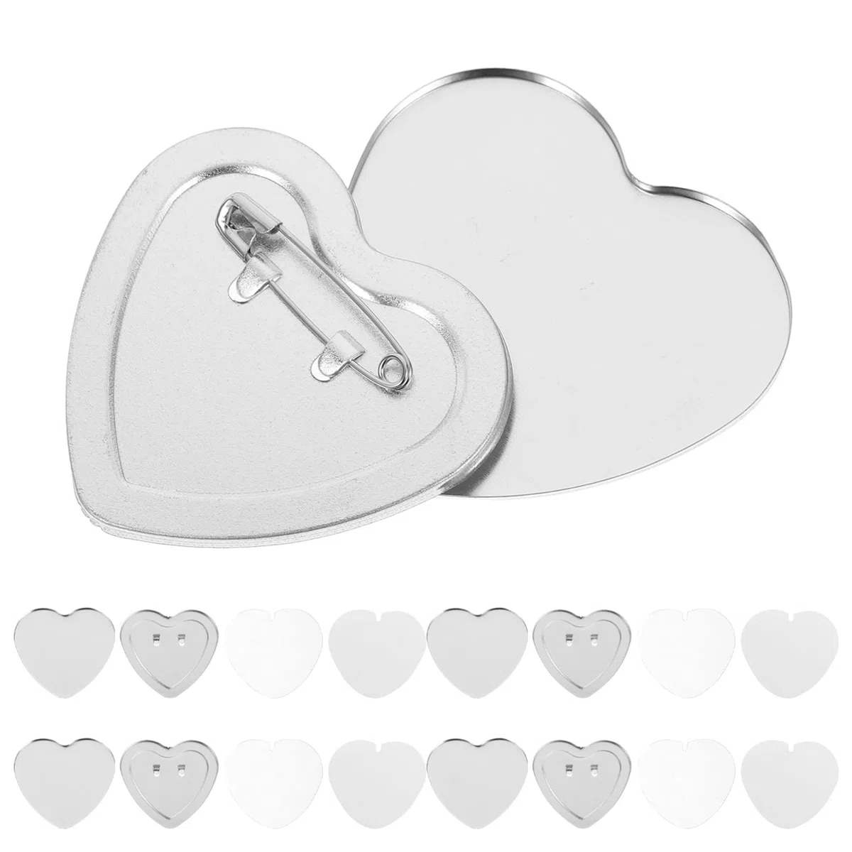 Botones con Forma de Corazón para Diy, 100 Sets, Kit | Piezas de Metal en Blanco, Película Transparente y Papel en Blanco, Acabado Brillante, para Manualidades