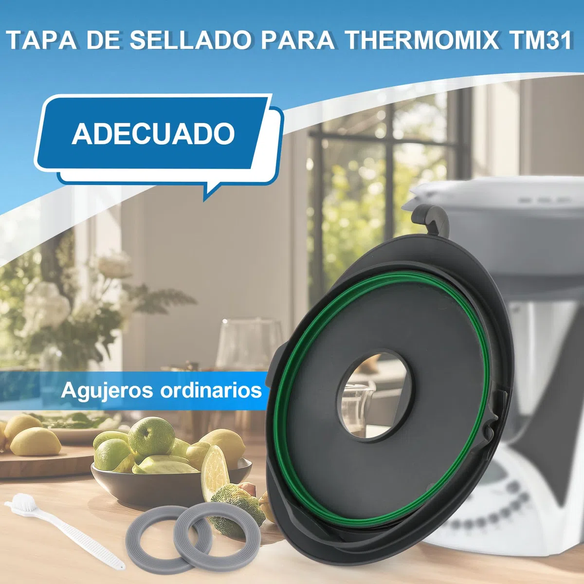 Tapa de Olla para Thermomix TM31 Tapa Robot de Cocina Accesorios para Thermomix TM31 Buen Efecto de Sellado para Evitar Fugas Incluye Cepillo de Limpieza