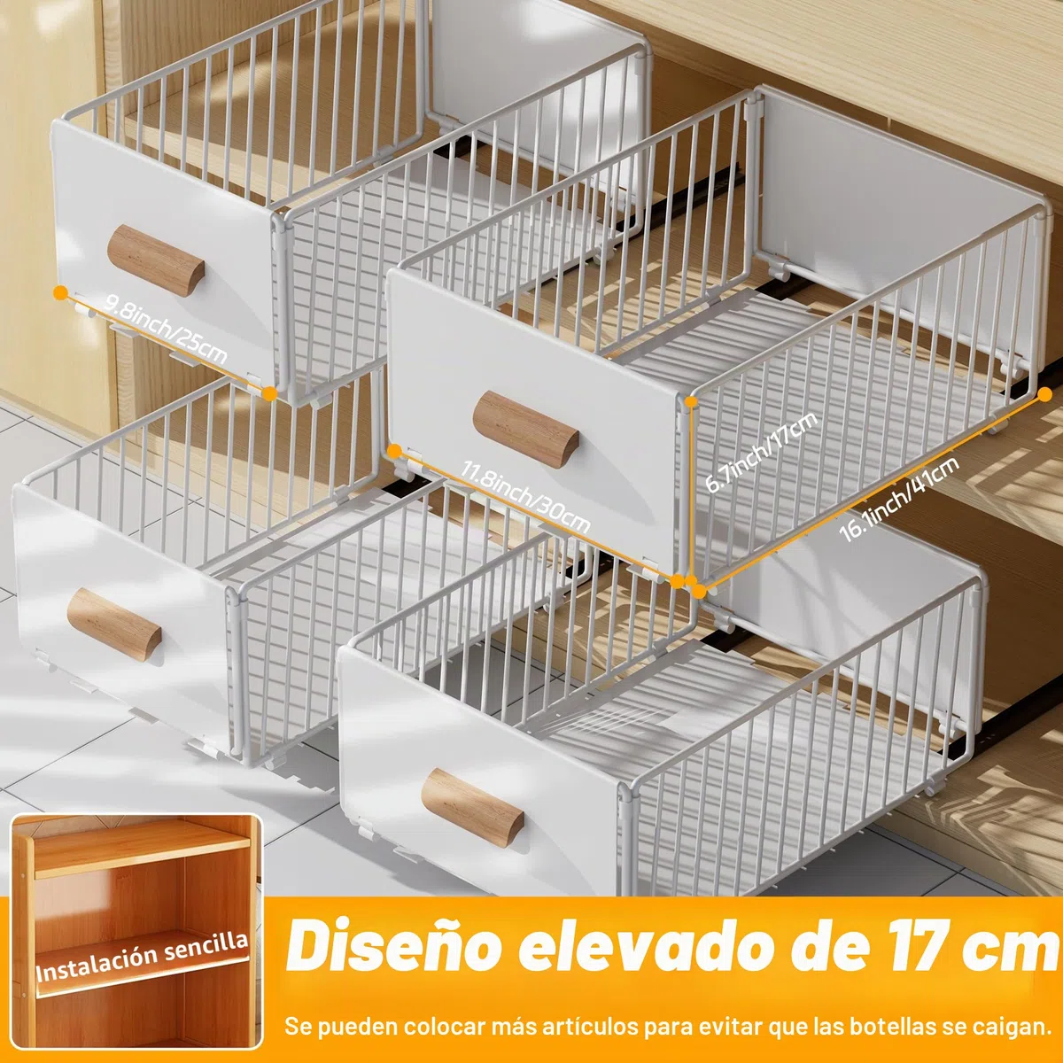 Cajones Extraíbles Para Cocina, Bandeja Deslizante Armario, Organizador Sin Taladrar Ni Clavar