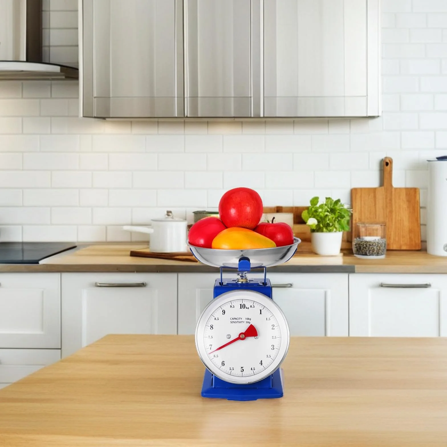 UKCOCO 10kg Báscula de Cocina Mecánica Vintage con Plato Acero Inoxidable Extraíble Precisión Ajustable sin Baterías para Preparación de Comidas y Repostería