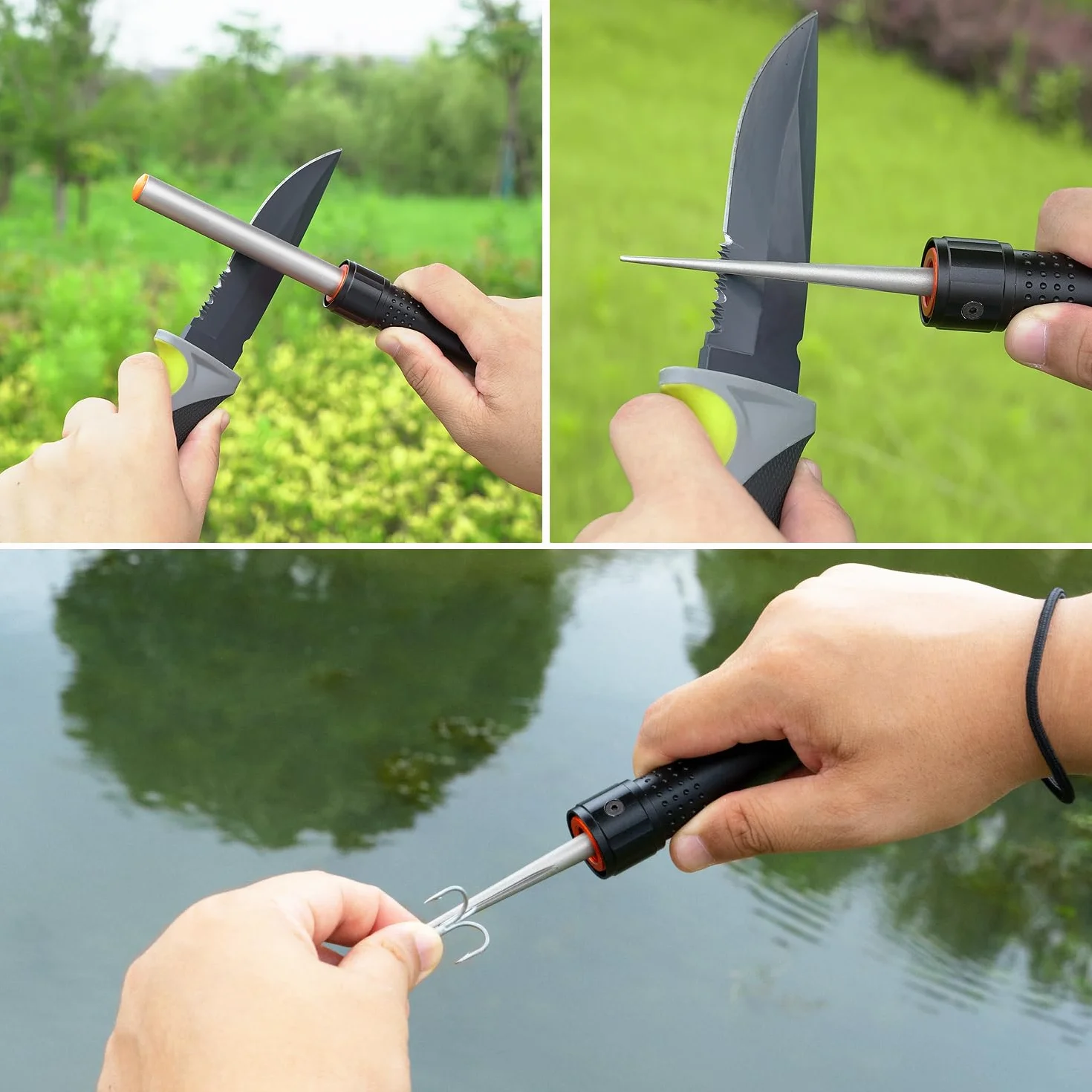 SHARPAL 178N Afilador 3 en 1 | Chaira de diamante de grano 600, 10,16 cm | Afilado de todo tipo de cuchillos y herramientas con filo recto, filo dentado y ganchos | Afilador de navajas