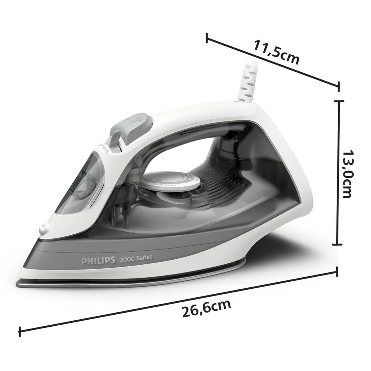 Philips Plancha de vapor Serie 2000 - Hasta 25 g/min de vapor continuo. 2000 W. Depósito de 250 ml. Eliminación rápida de arrugas. 4 ajustes de vapor. Suela de cerámica. Ligera. Gris (DST2020/80)