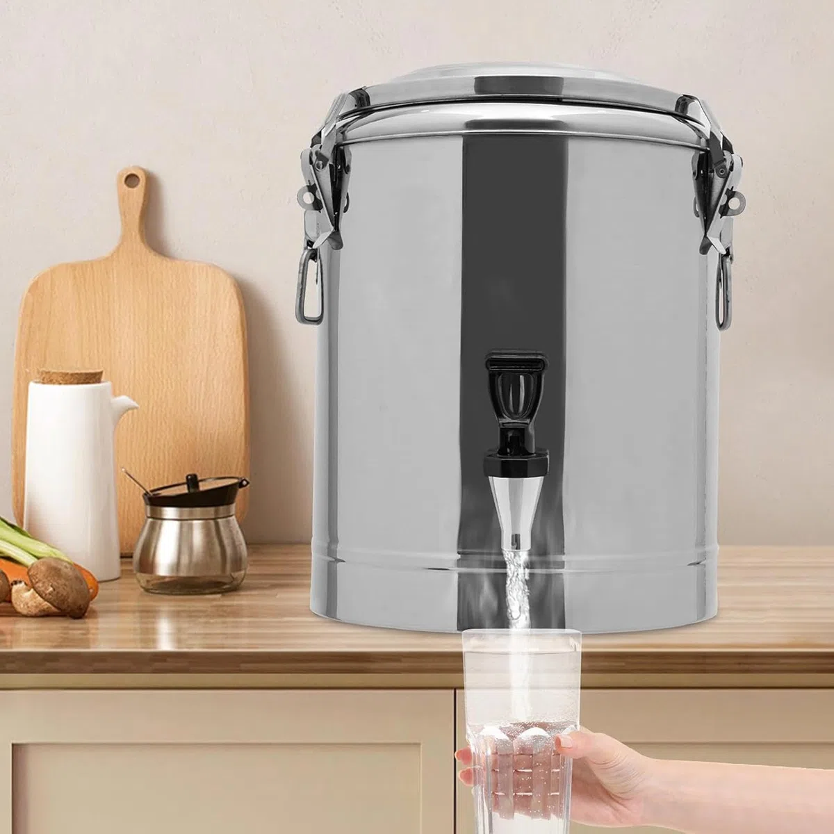 Dispensador de Bebidas para con grifo y jarra en acero inoxidable | Dispensador de Agua y Bebidas con Grifo para Café, Té, , Frío y Caliente, Hogar, Cafetería, Restaurante