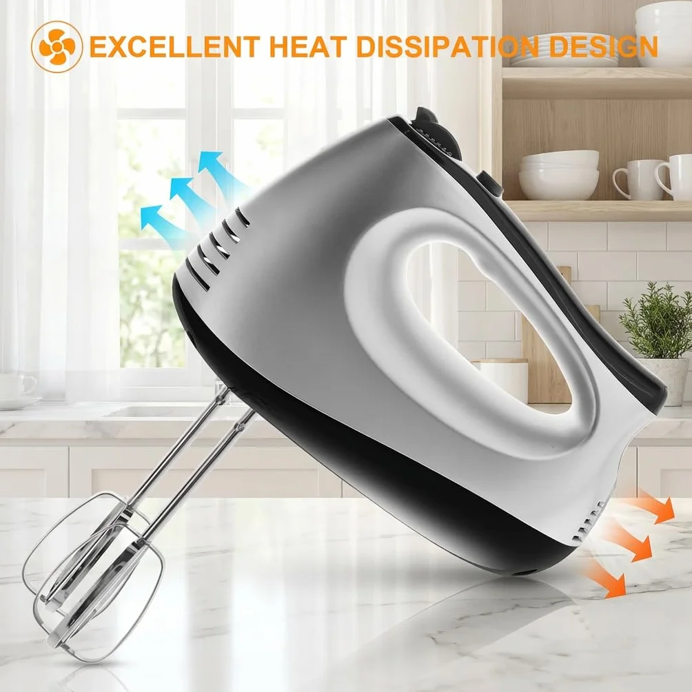 Batidora de Varillas Eléctrica 500W 5 Velocidades y Función Turbo con Varilla de Globo, Batidoras, Garfios Amasadores, Separador de Huevos, Espátula y Soporte de Almacenamiento para Repostería