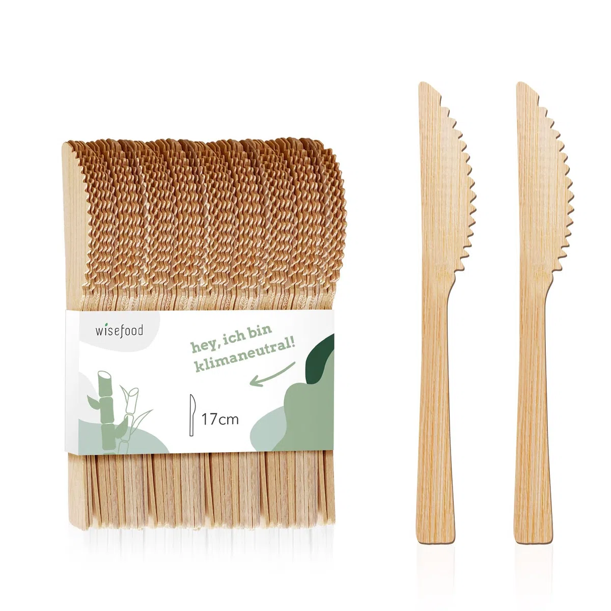 wisefood Cuchillos desechables de bambú 200 piezas de cubiertos de bambú 17 cm, cubiertos desechables biodegradables, cuchillos naturales de bambú, vajilla desechable, vajilla de fiesta