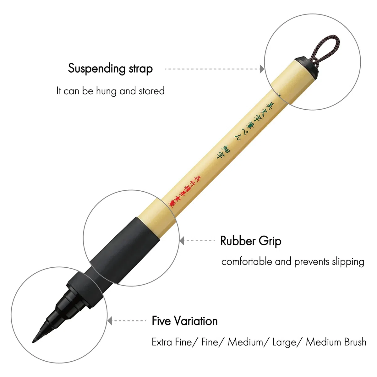 Kuretake Bimoji Rotulador Pincel, Extra Fino, Fino, Medio, Ancho, Medio/Cerdas, Juego de Valor de 5