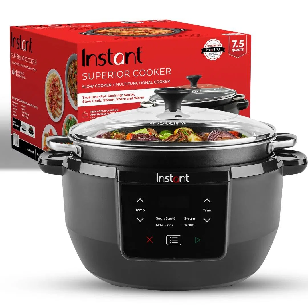 Instant Pot Instant Top Kitchen con accesorios, 7.5 cuartos de galón, negro, rectangular, multicocina, saltear, cocción lenta, vapor