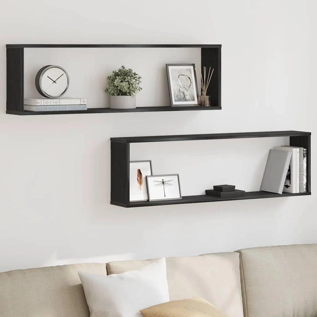 Homgoday Estantes cúbicos de Pared 2 uds Roble Negro 100x15x30 cm Estantería de Pared Colgante Flotante Almacenamiento Espacio Decoración Artículos Diarios en Familia