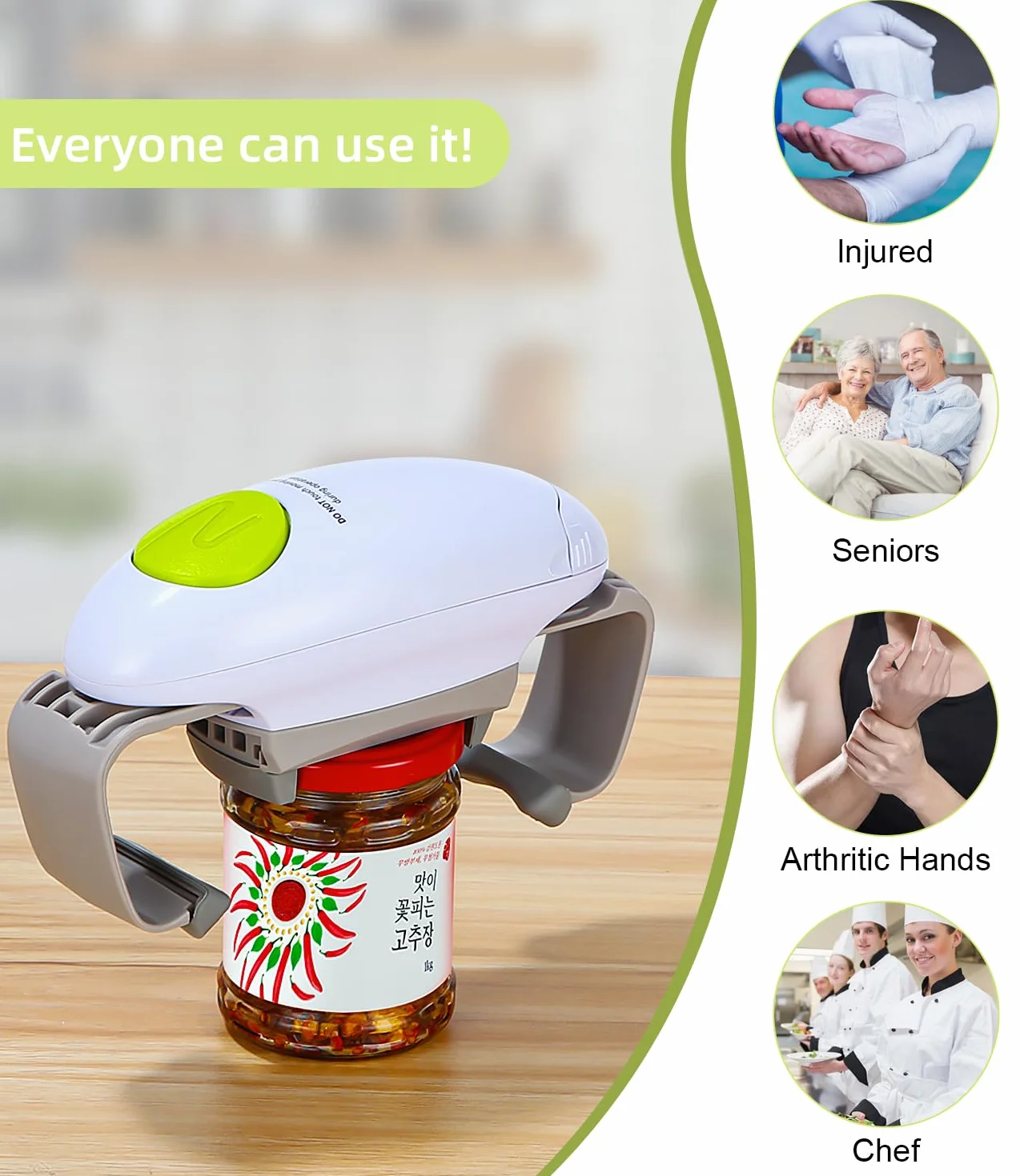Abrelatas eléctrico profesional para cocineros y personas mayores, abridor de latas automático con borde suave, apertura sin esfuerzo de latas y tarros, abrelatas artritis, accesorios de cocina