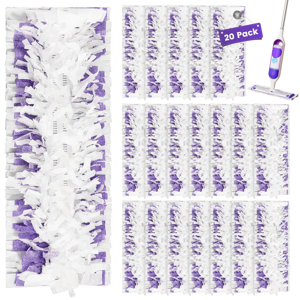 Paquete de 20 almohadillas desechables compatibles con Swiffer PowerMop multisuperficie y mopa de madera Swiffer PowerMop para limpieza de suelos, almohadillas de limpieza potentes y eficientes
